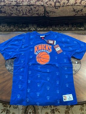 New York Knicks Mitchell & Ness Royal Blue and Orange Knicks Graphic Tee Large